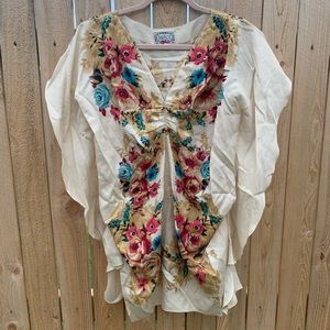 YOANA BARSCHI | Anthro Ivory Silk Floral Blouse